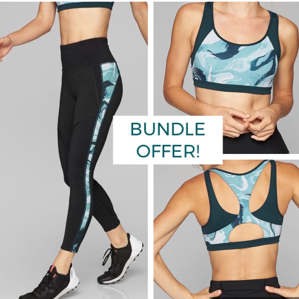 Athleta Marble Sports Bra & Legging Set Size Small